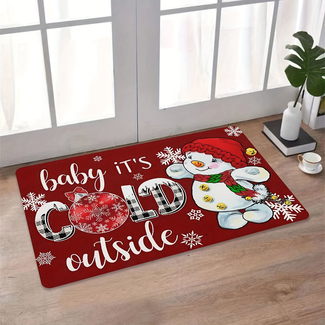 

Christmas Snowman Doormat - Cute Cartoon Design, Dirt-resistant, Easy To Clean, Polyester Carpet Mat For Outdoor And Indoor Entrance Decor, 1cm , 800g Per Sqm