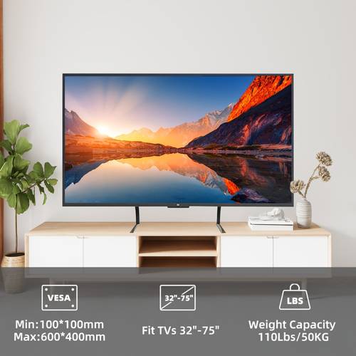 1 Pièce Support de Noir pour Bureau, Montage Universel Perçage pour Écrans Plats LCD/LED de 32 à 75 Pouces, Fixation Murale avec de Charge de 49.9 KG & Prise en Compte VESA jusqu à 600×400mm, Installation Facile