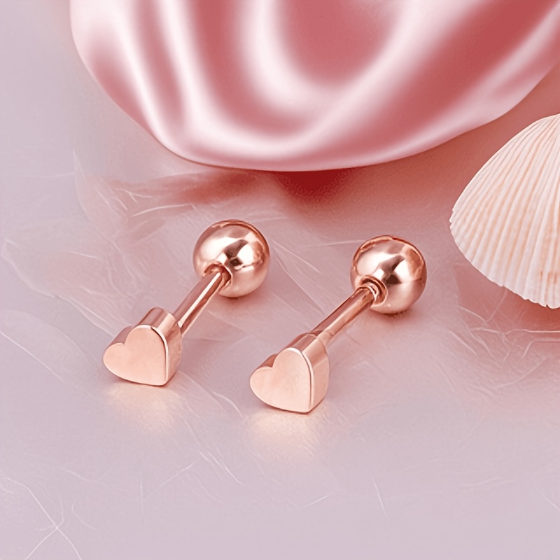 TEMU 1 Pair Of High-quality Stainless Steel Sweet And -shaped Hypoallergenic Stud Earrings, Fashionable, Elegant, Trendy, And Versatile, With A