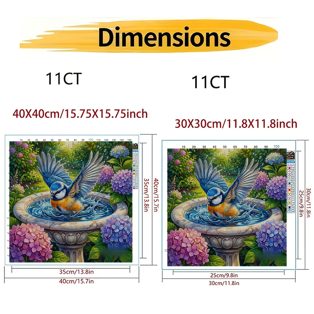 New Frameless Cross-stitch Printed Kit, Blue Bird in Bathtub