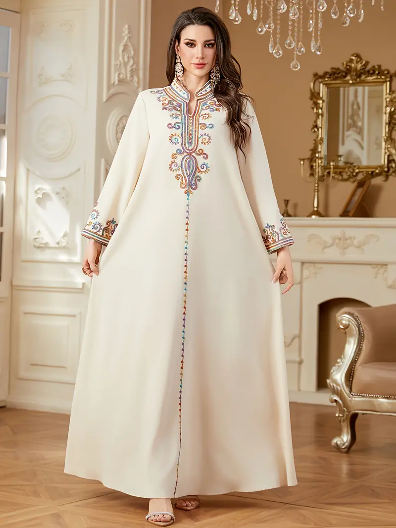 Gift for * 1 Color Option: Women's Robe - Moroccan Arabic Style Gown Casual Evening Party Dresses Ramadan Eid Festival Attire Loose Embroidered V-Neck Islamic Dubai Abaya Gift for * 1 Color Option: Women's Robe - Moroccan Arabic Style Gown Casual Evening Party Dresses Ramadan Eid Festival Attire Loose Embroidered V-Neck Islamic Dubai Abaya