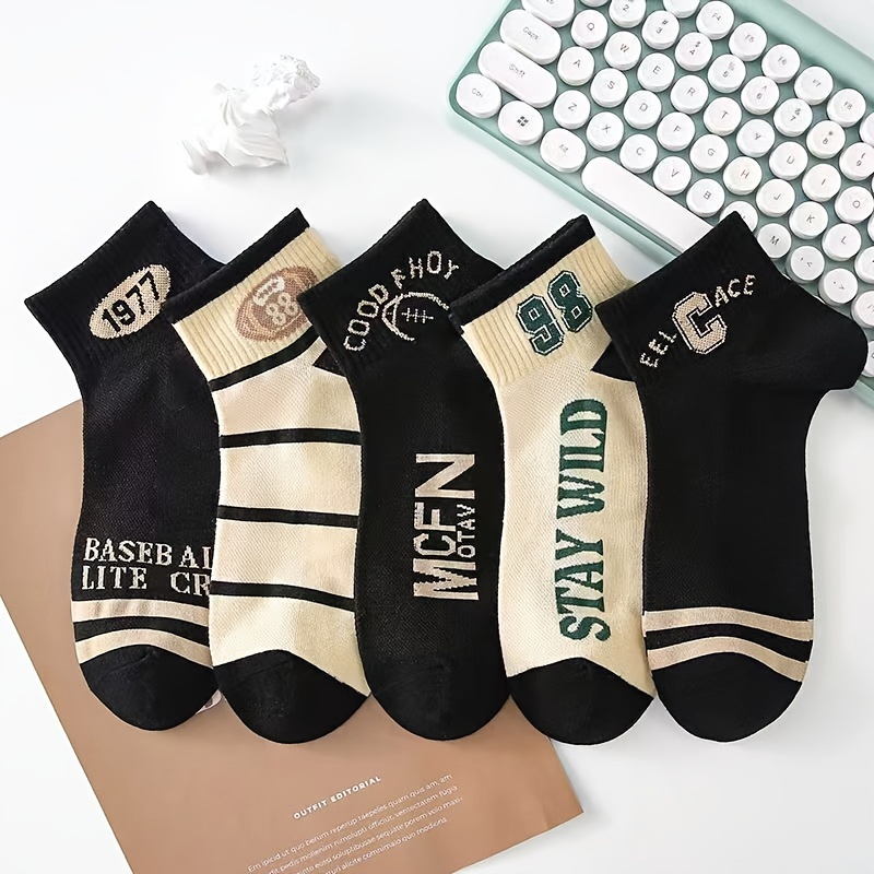 

5 Pairs Fashion Trendy Casual Ankle Socks, Comfy & Breathable Short Socks, Women's Stockings & Hosiery