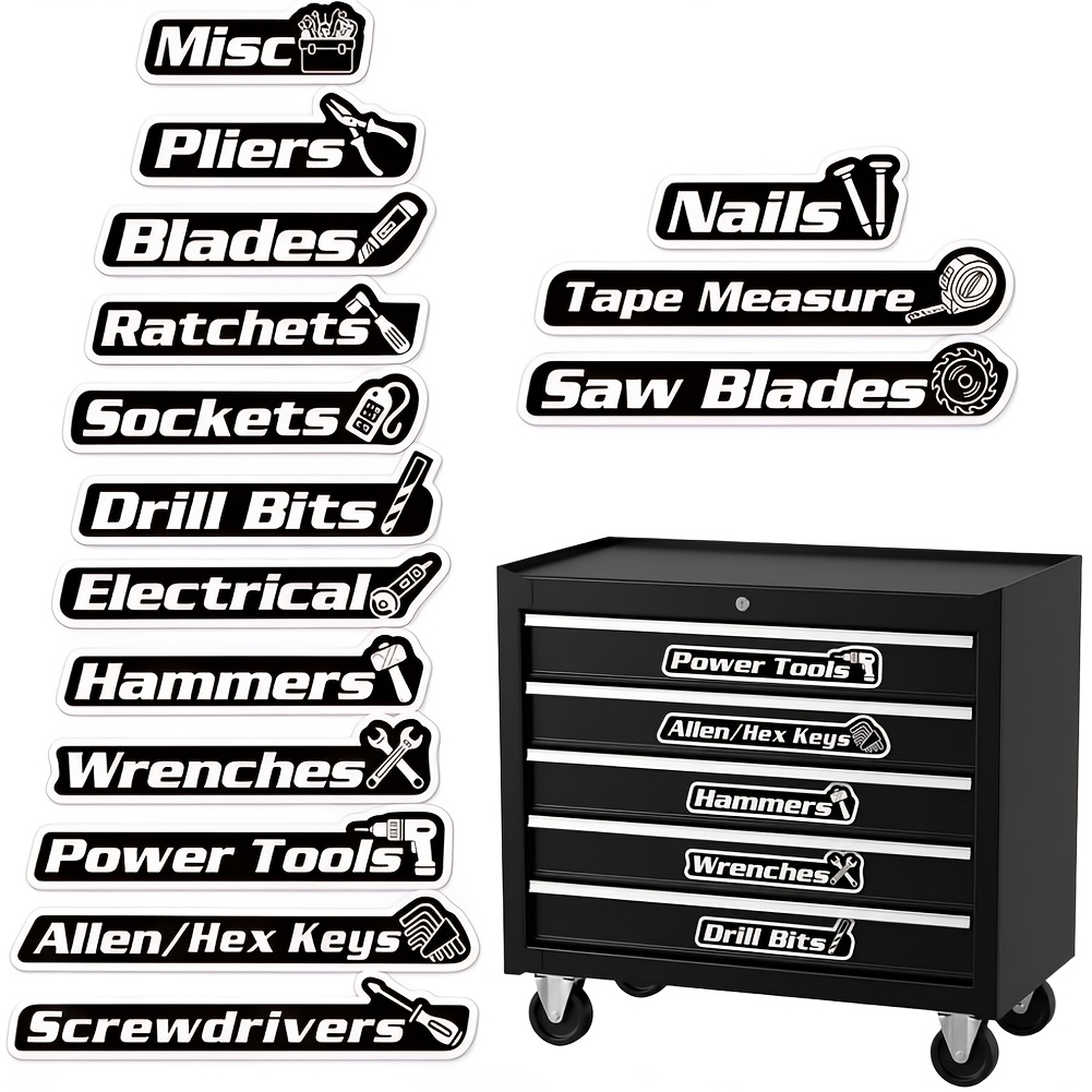 TEMU 15-pack Magnetic Tool Box Labels With Visual Icons, Upgraded 3d Magnetic Toolbox Labels For Fast Id, Tool Box Magnets For Chests, Narrow Drawers