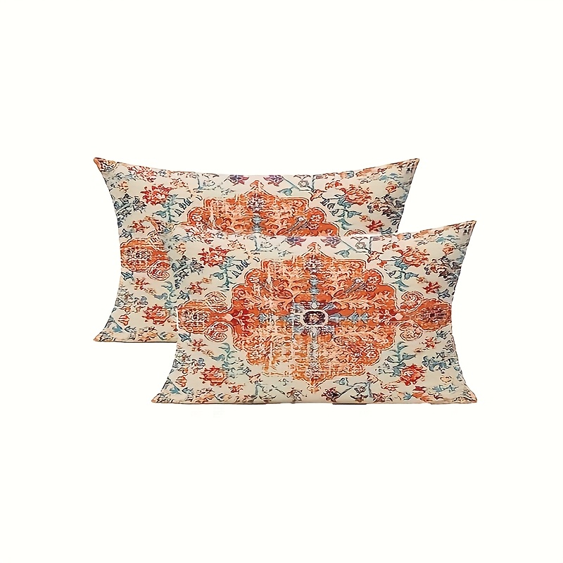 TEMU 2pcs, Super Soft Short Plush Throw Pillow 12x20 Inch Lumbar Throw Pillow Covers Spring Decorative Outdoor Boho Farmhouse Vintage Rust Cushion