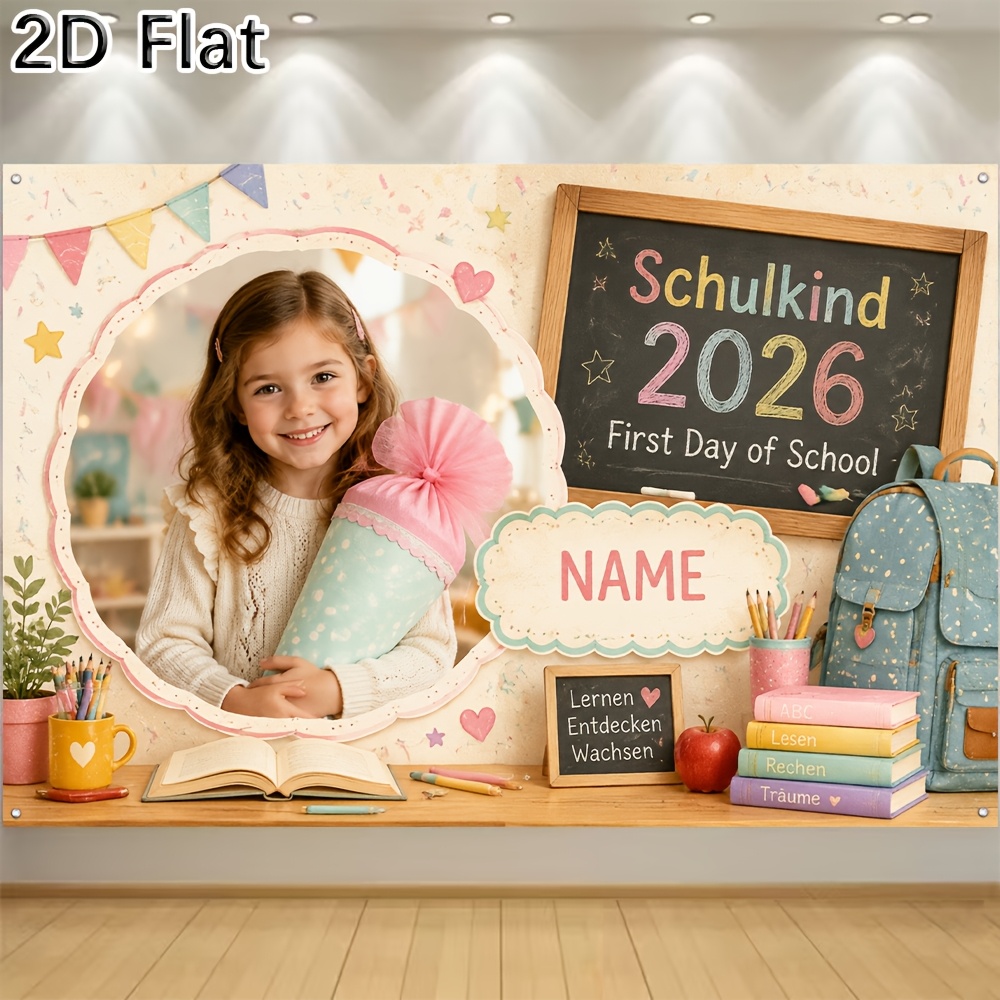 TEMU 2d Flat - 1pc 2d Flat Printing Banner Back To School 2026 Party Banner Background Supports Custom Photo And Name With Cute School Themed Print