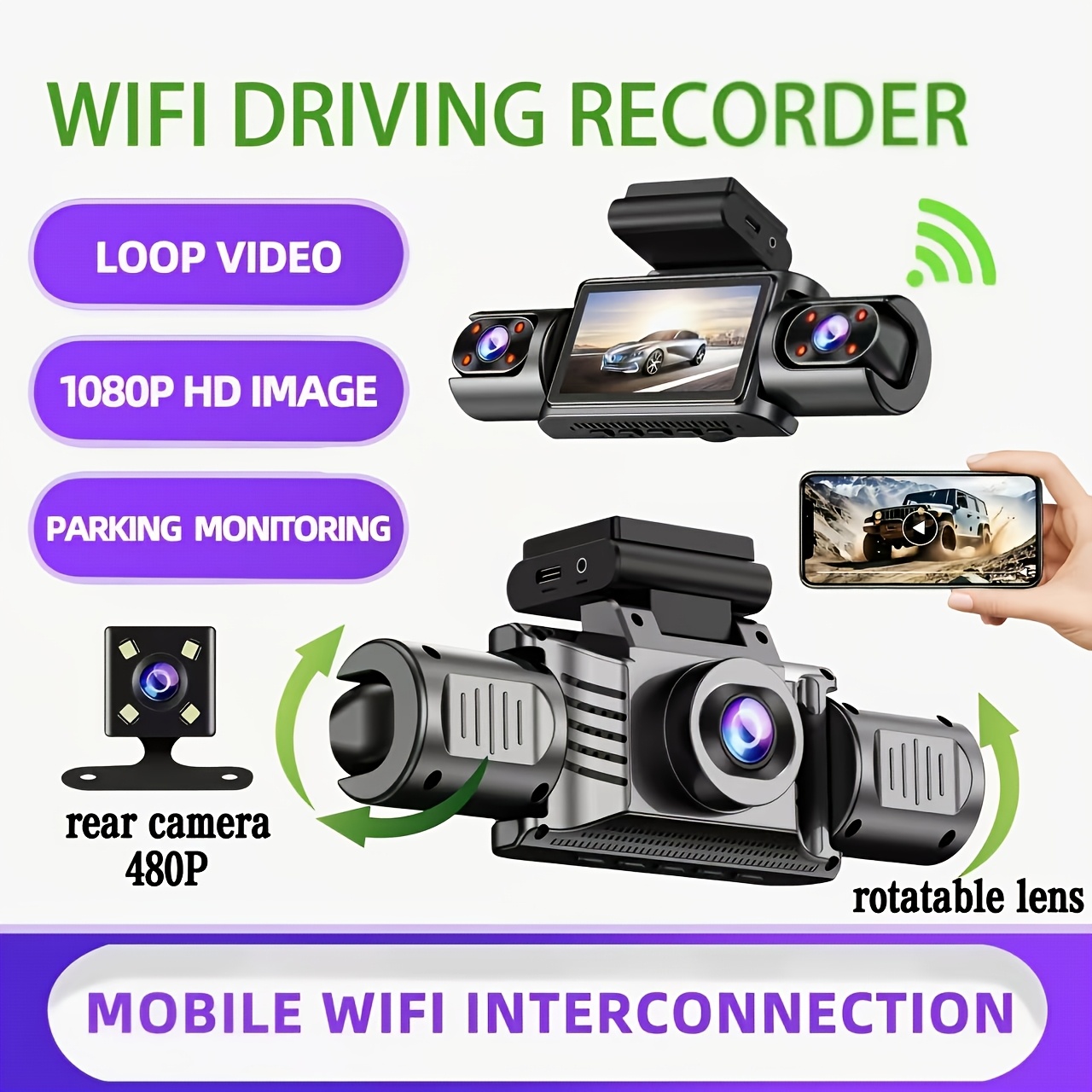 Image of Wireless Cam With 1080fhd Front, Rear, Left, And Right Recording, App Control, Gravity Sensing, 24-hour Parking Monitoring, Easy To Operate And Install, Suitable For All Vehicle Models