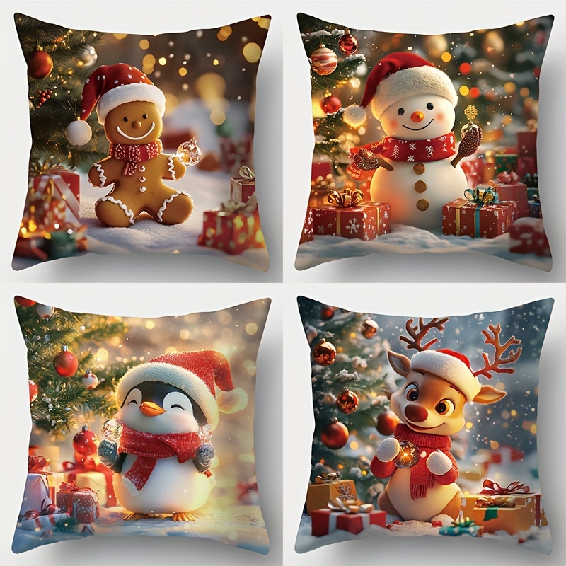 

[top-] 4pcs Christmas Printed Pillowcase, Pillowcase Decoration, , Decoration, Bedroom Decoration, Living Decoration, Car Decoration, Sofa Decoration