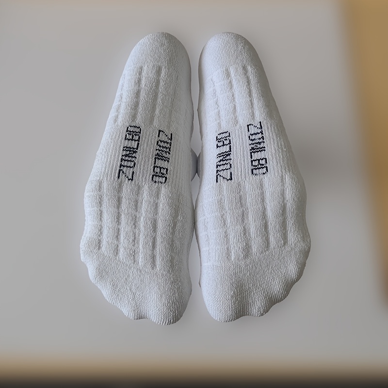 5 Pairs Men'S Mid-Calf Basketball Socks - Breathable Thick Towel Bottom, All-Season Moisture-Wicking Athletic Socks for Sports & Fitness, USA Sizes 6-9, White, Sports Socks, Sports Footwear, Sleek Sock Design, Durable Sock Material, Workout Essentials, Sporty Look, Moisturewicking Fabric, Active Lifestyle
