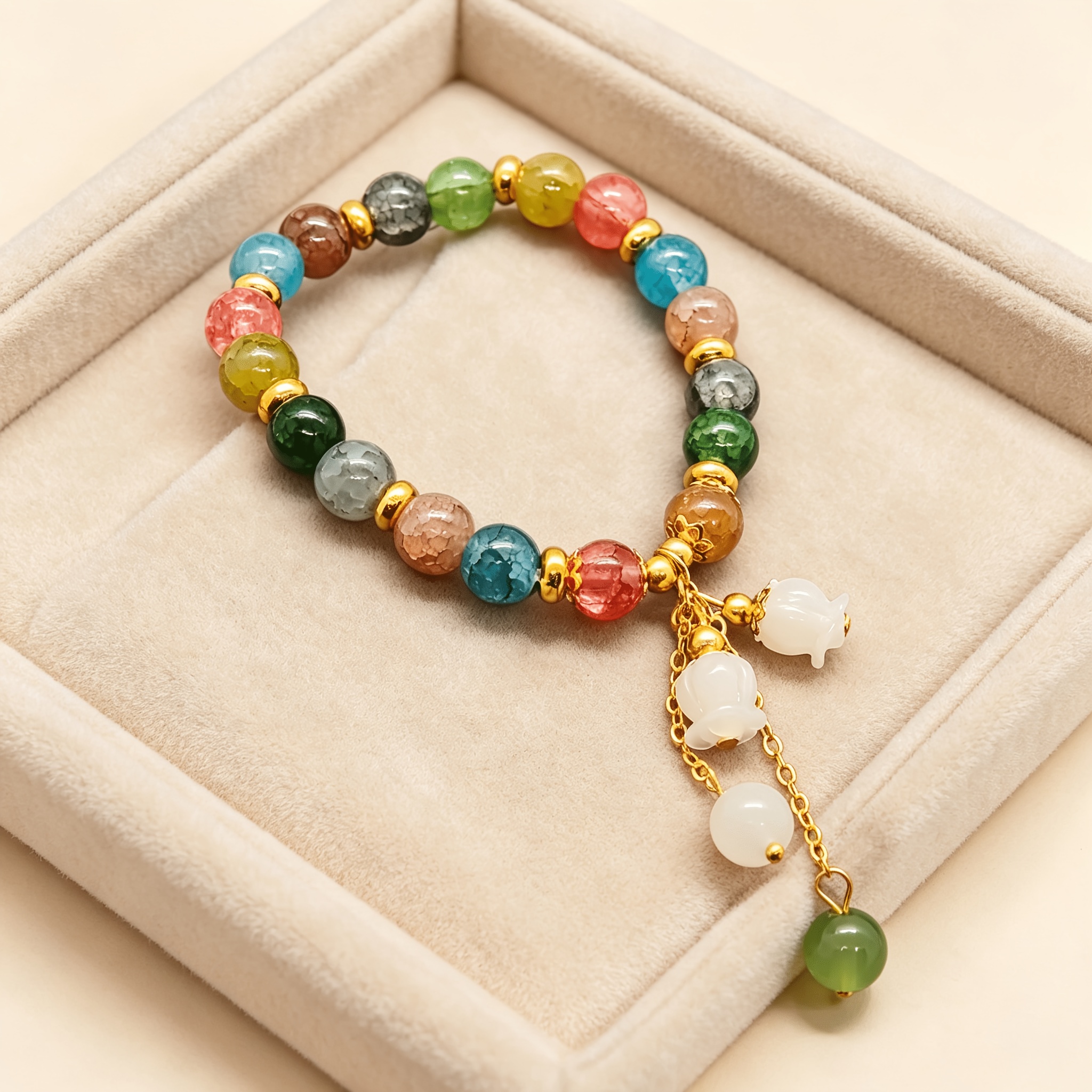 TEMU 1pc, Pulsera de Cuentas de Vidrio Multicolor con Colgante de Campanilla - Diseño Colorido y Fácil, Estilo Premium de | Regalo Elegante y Único,
