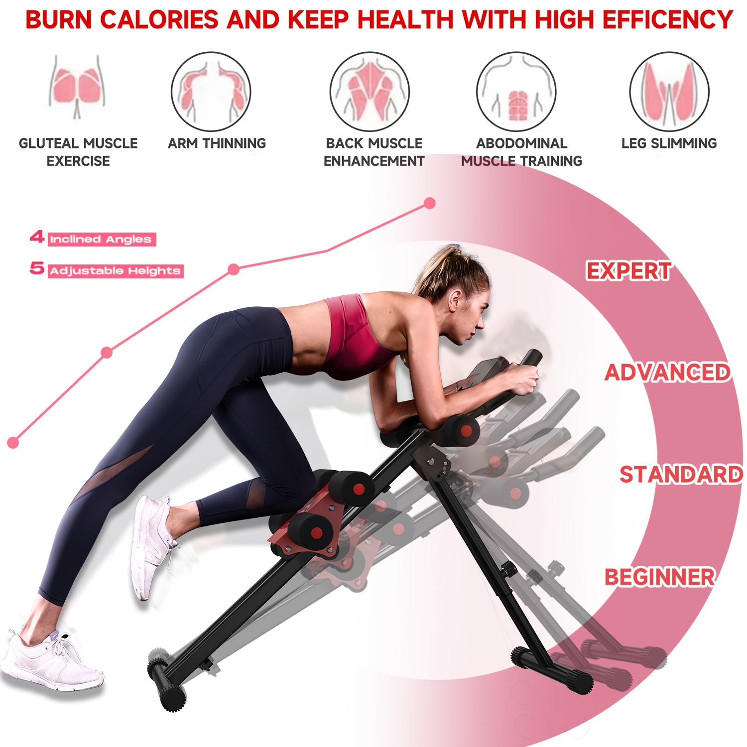 Adjustable Ab Trainer Machine With LCD Monitor, Foldable Ab Exercise Machine For Abs, Arm, Leg, Buttocks Shaper, Core&Ab Trainer At Home Gym, Workout Equipment, Outdoor Fun