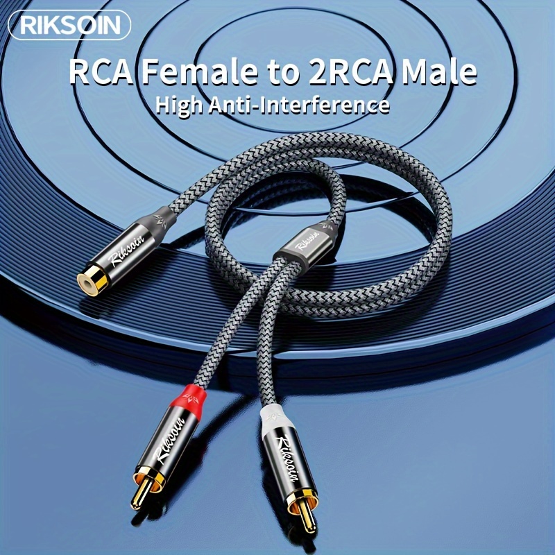 Cable RCA prémium de 4 pies (sonido de alta fidelidad -16 AWG blindado) 2  RCA macho a 2 RCA macho, cable de audio estéreo chapado en oro, aleación de