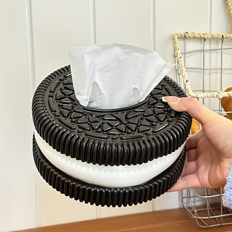 1pc modern tissue box holder cookie like design black white bathroom living room bedroom decor compatible with standard tissues   decoration storage organizer decorative accessory   decor durable resin novelty decor interior designers Product details 2
