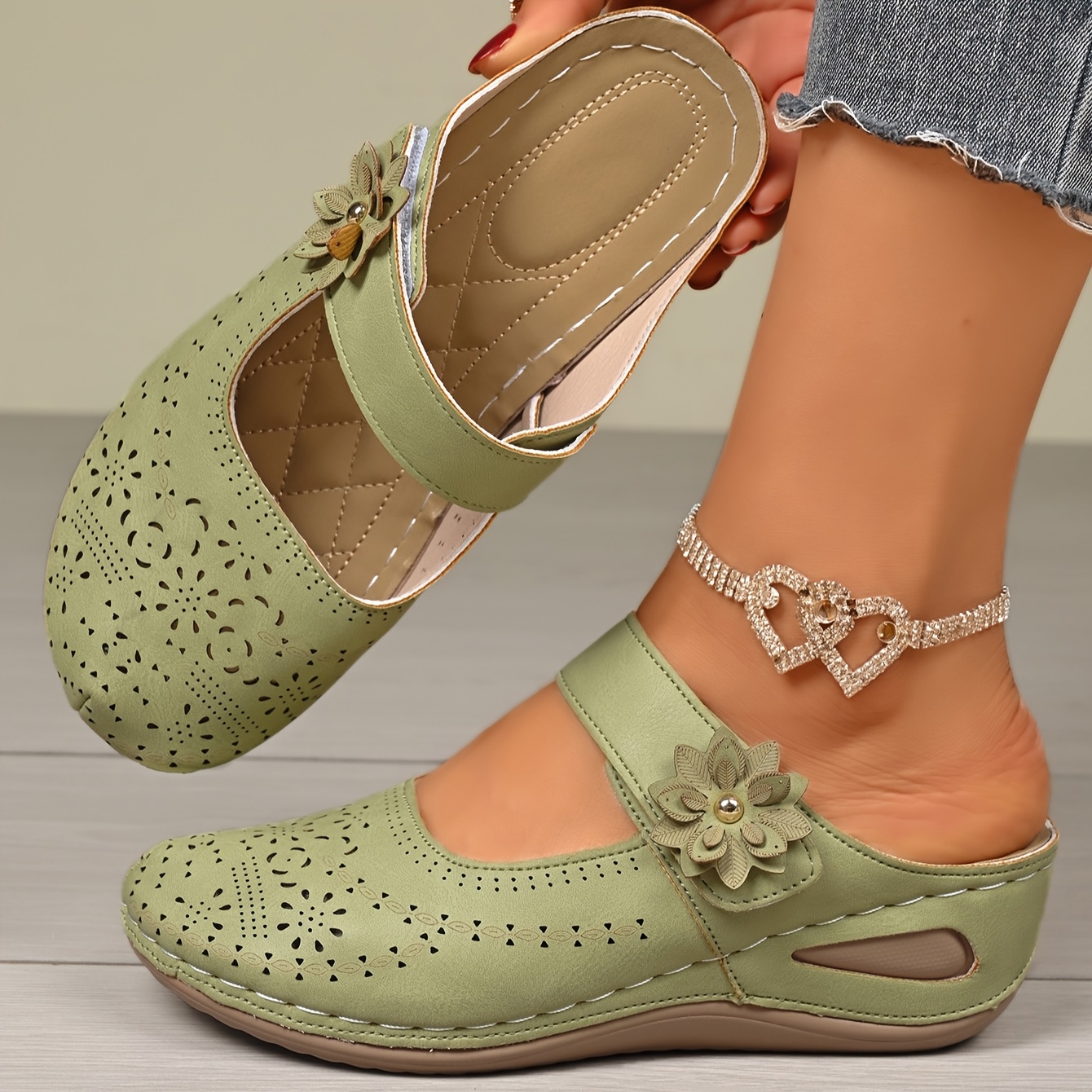 item picture womens massage wedge mules with open toe floral decorations and   featuring arch support slip   women shoes
