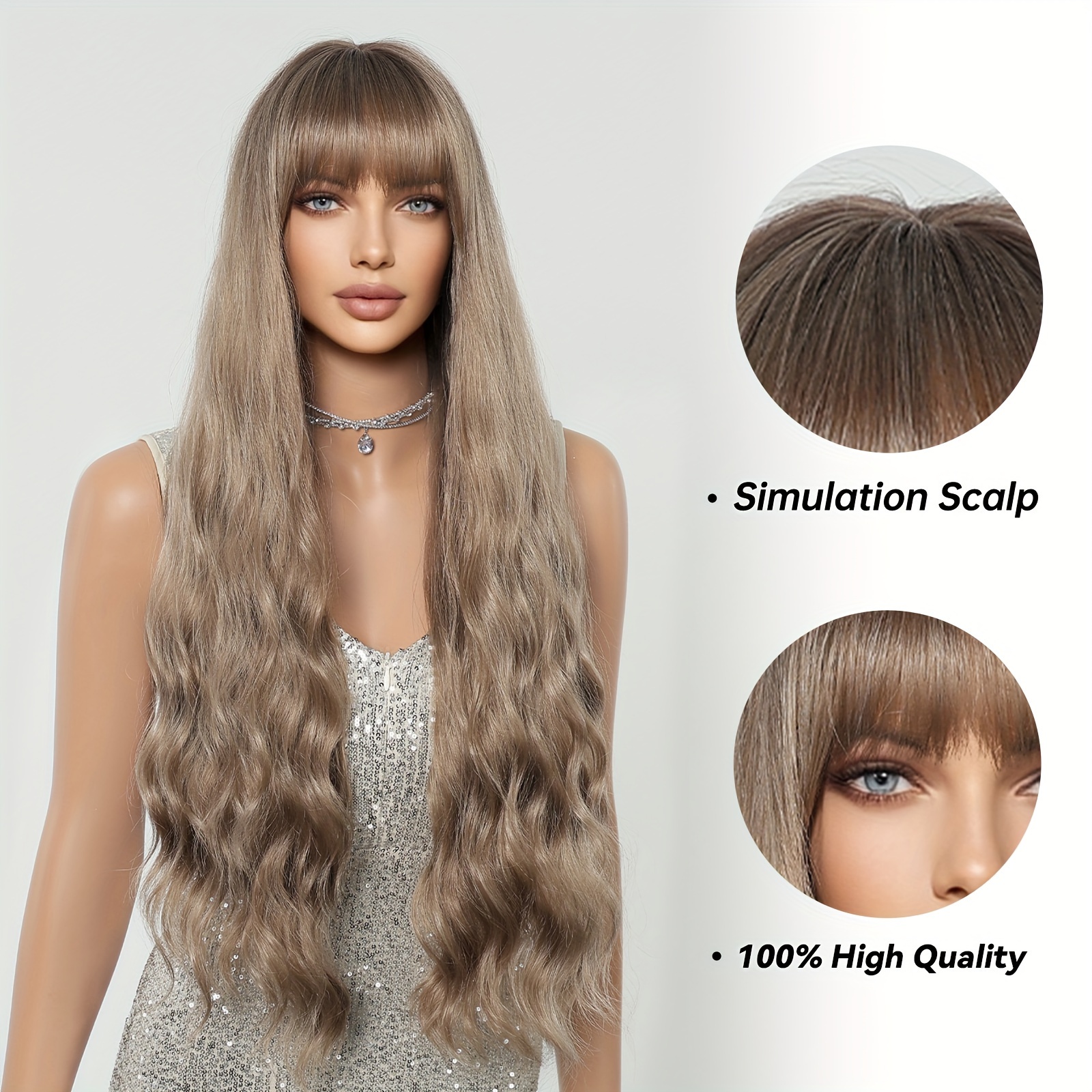 81.28 Cm Long Wigs With Bangs Synthetic Wigs Women'S Wigs Daily Or Party Festival - Beauty & Health