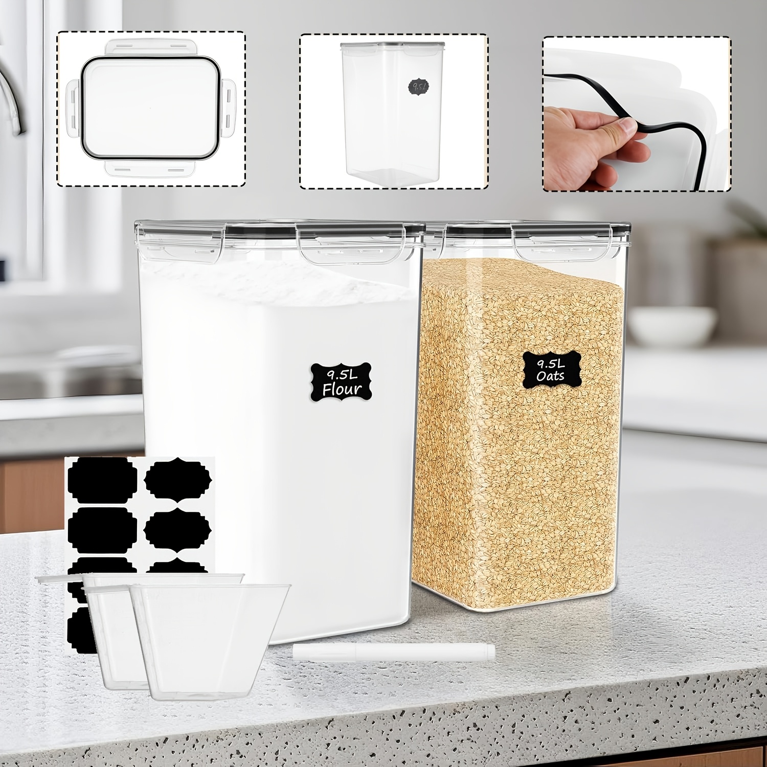 TEMU Collection Of 2 Large Food Storage Bins, Each With A Capacity Of 9.5 , Designed For Flour And Sugar. Airtight And Leakproof Containers Are And