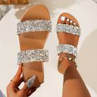 damen sommer pantoletten, glitzernde strass verzierte flache offene zehenslipper, lässige strand- und outdoor-sandalen