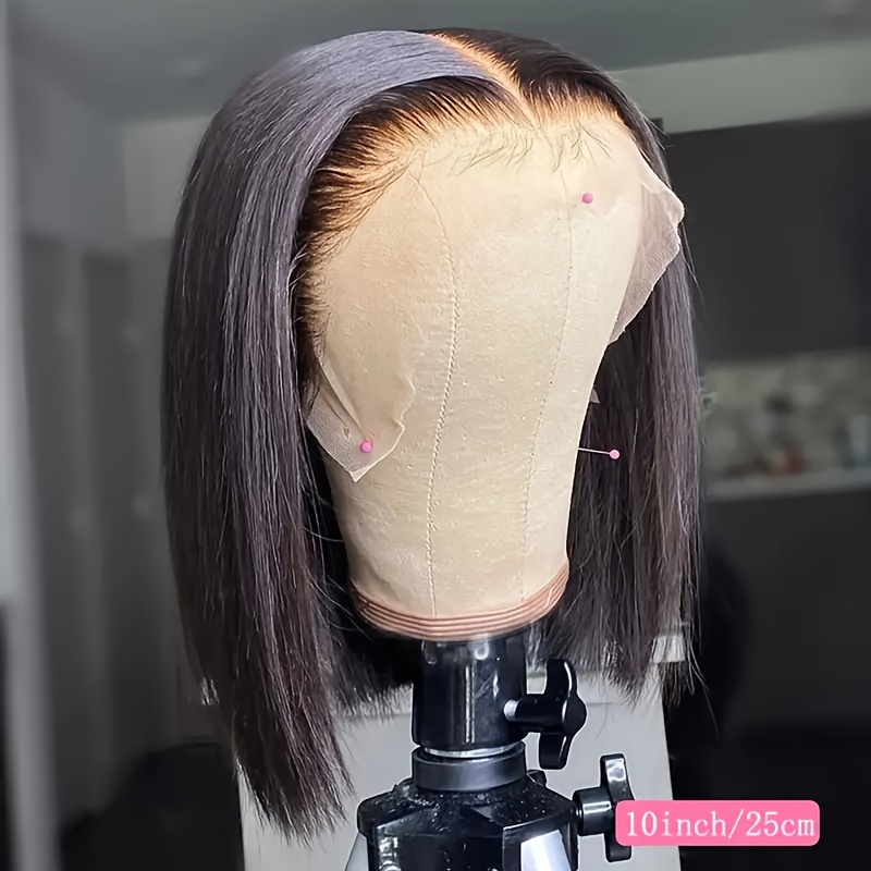 Glueless Straight Bob Wigs For Women Human Hair 4x4 Hd Lace 200% Density Straight Human Hair Glueless Wig Put On And Go Human Hair Wigs Preplucked Pre Cut Lace Air Wig