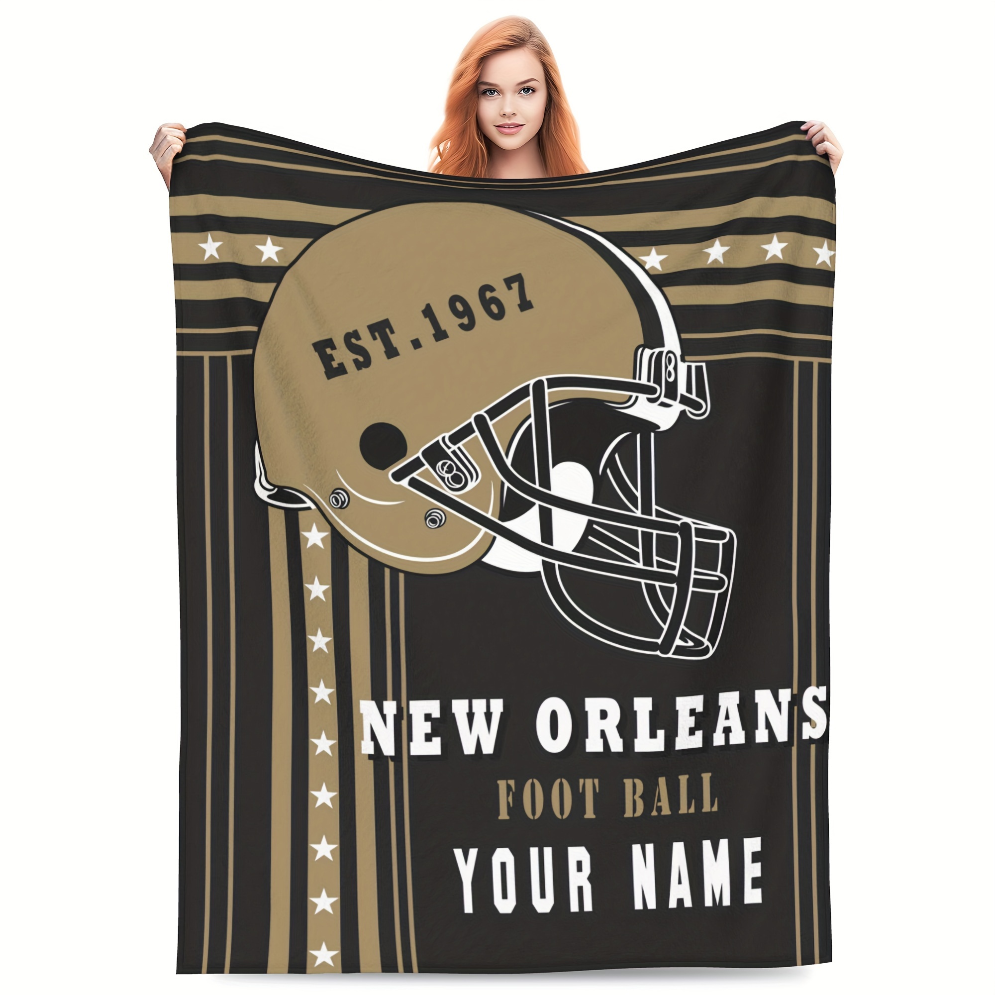 

1pc Custom Blanket New Orleans Football Blanket - Personalized Name, Perfect Gift For Fans, Ideal For Bed, Sofa Or Travel, Perfect Personalized Creative Gift