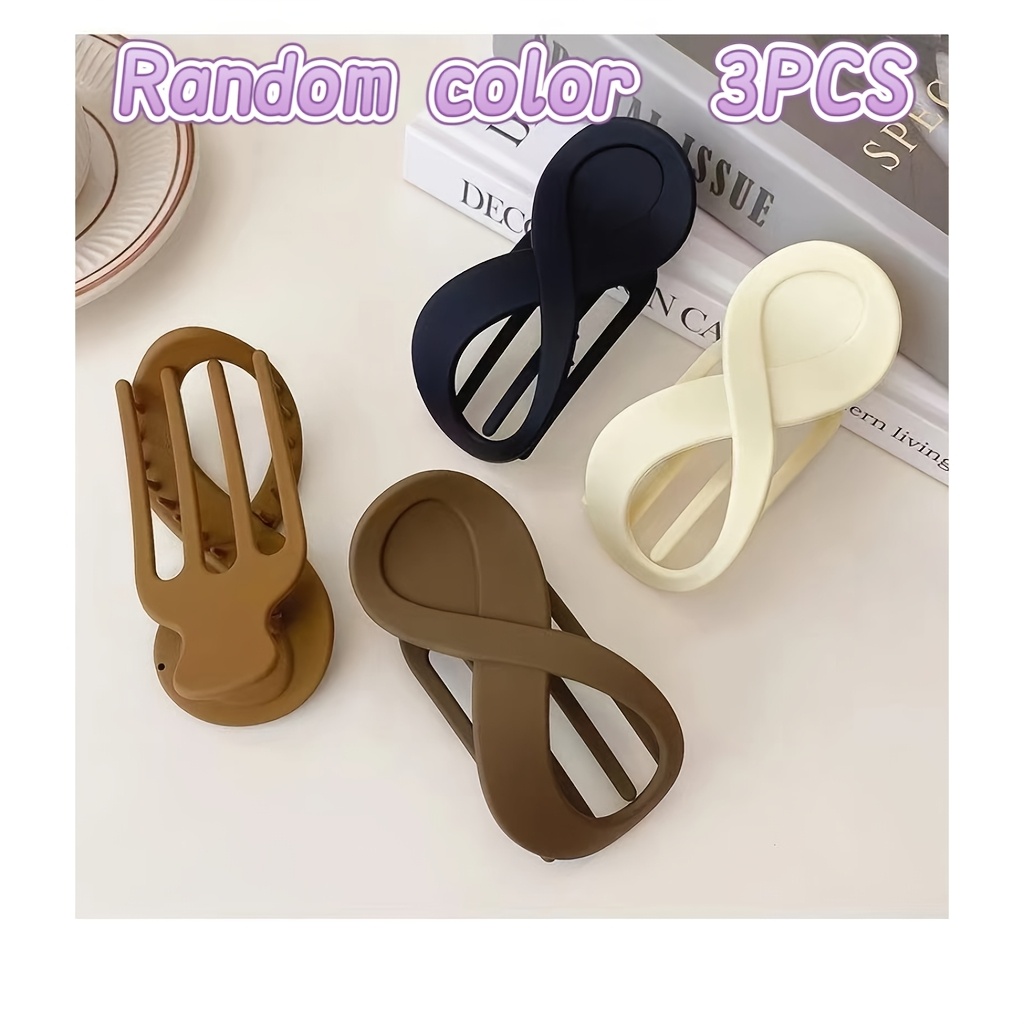 TEMU 3pcs Random Color Elegant Acrylic Matte Hair Clips- Low-hanging Clips For The Back Of , A Perfect Hairpin For Updos- 8-character Hair Clip