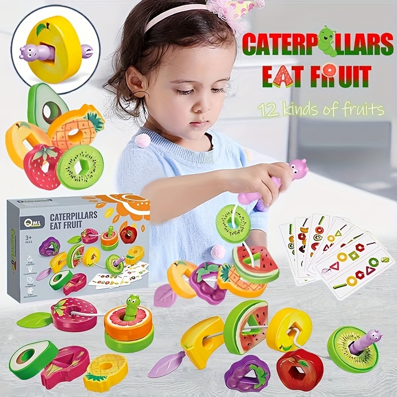12-Fruit-Themed Beading Kit with 6 Activity Cards - Fun   Set for Kids,   Fine Motor Skills, Ideal for Birthdays, Holidays, and Back-to-School Gifts for Boys and Girls
