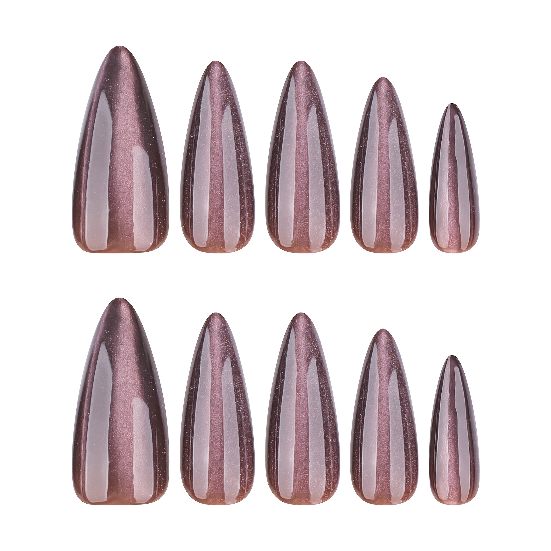 TEMU Press-on Nails 24pcs, Brown Solid Cat , Medium Long Almond Shape With Shimmer Effect, Glossy Elegant End, Sophisticated For Daily Wear