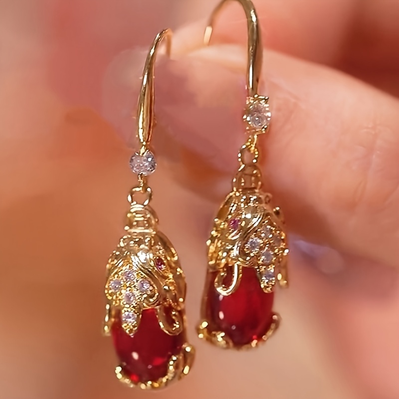 TEMU Pixiu Earrings | Chinese-inspired With Red Accents | Luxurious Vintage Design For Women | Ideal For Daily Wear And Valentine's Day Gift, Without