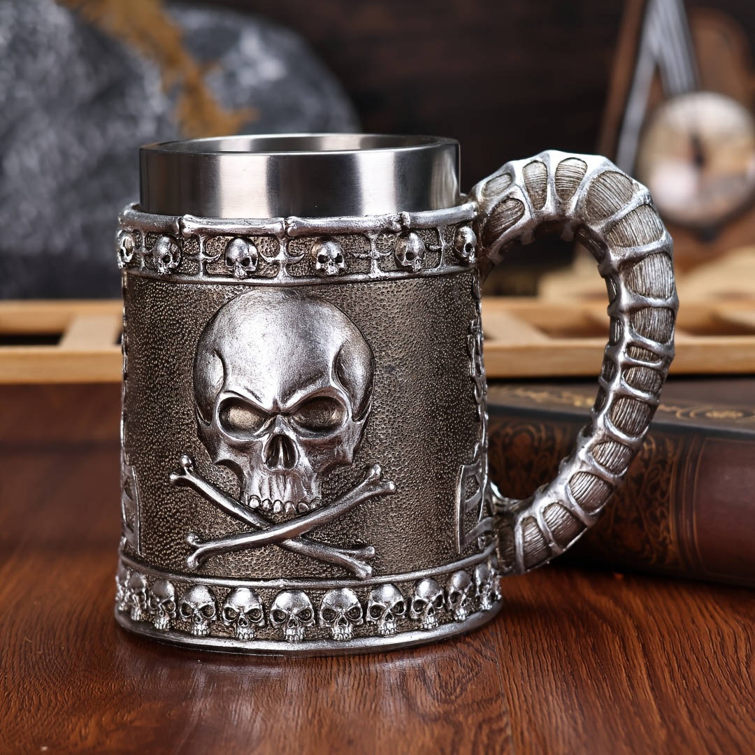 a vintage lamb horn skull beer mug large capacity and   stainless steel mug 20 3oz 3d three dimensional cow horn skull coffee mug high end pub draft beer mug christmas creative gift details 3