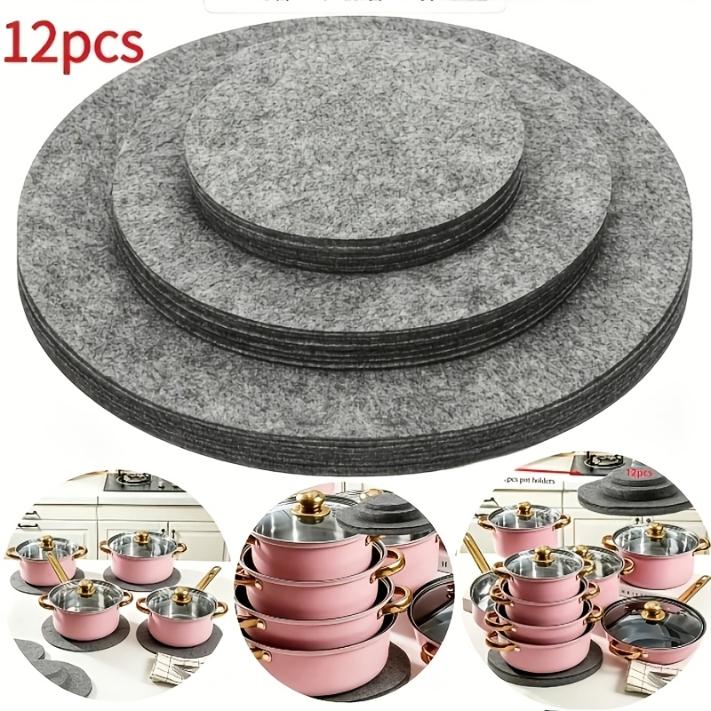 12pcs heat resistant kitchen protector set 3 sizes non scratch heat insulation pads for pots pans glassware and baking trays essential cookware storage accessories