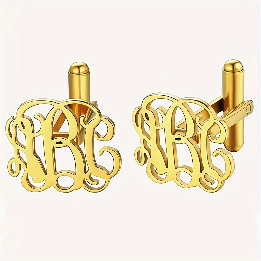 TEMU Customize 1 Pair Of Men's Fashion Easy 3-letter Cufflinks, And Personalized Exquisite Stainless Steel Custom Cufflinks, Men' Travel To Attend