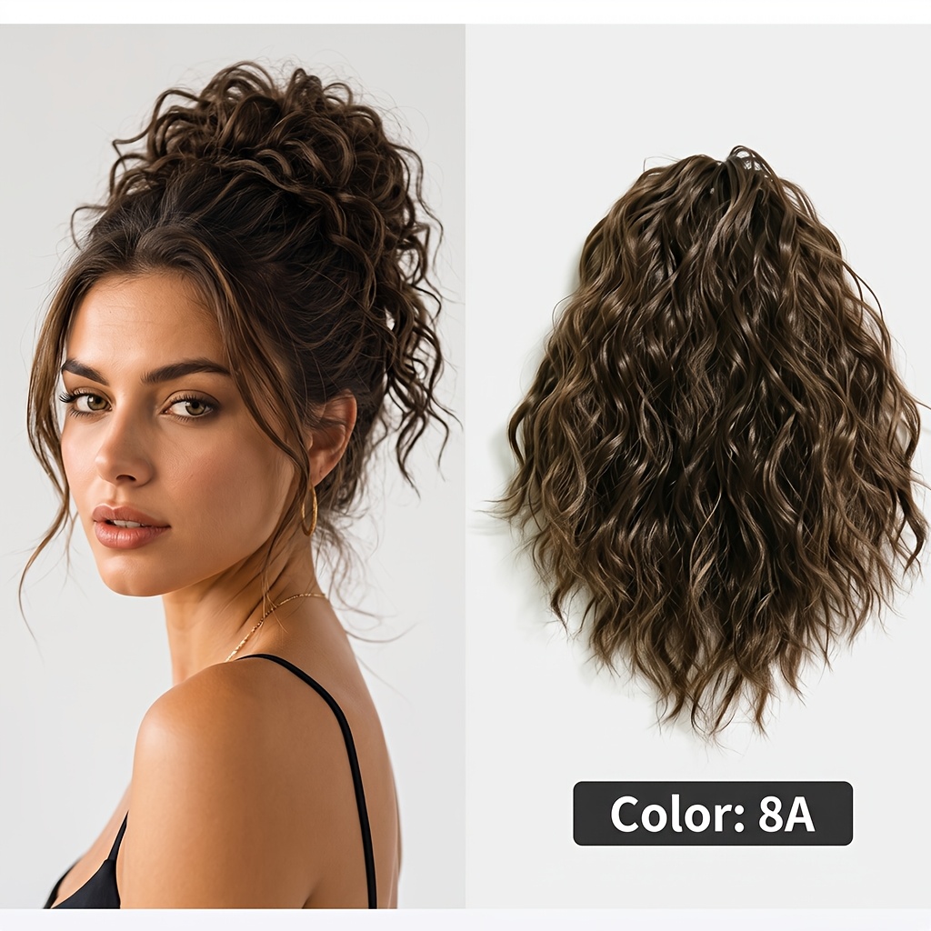 TEMU Women's Latin Curly Messy Bun Hairpiece, Low Temperature Synthetic Fiber, High Elasticity And , And , For Daily, Gym, Halloween, And Christmas