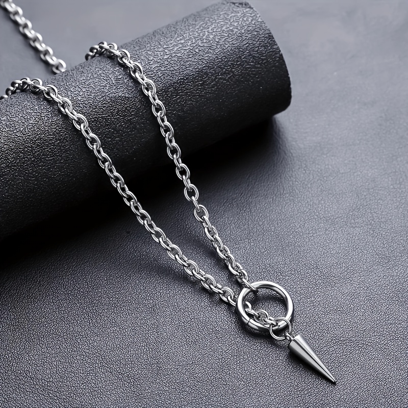 Couple Minimalist Hip-Hop Circle Cone Pendant Titanium Steel Necklace