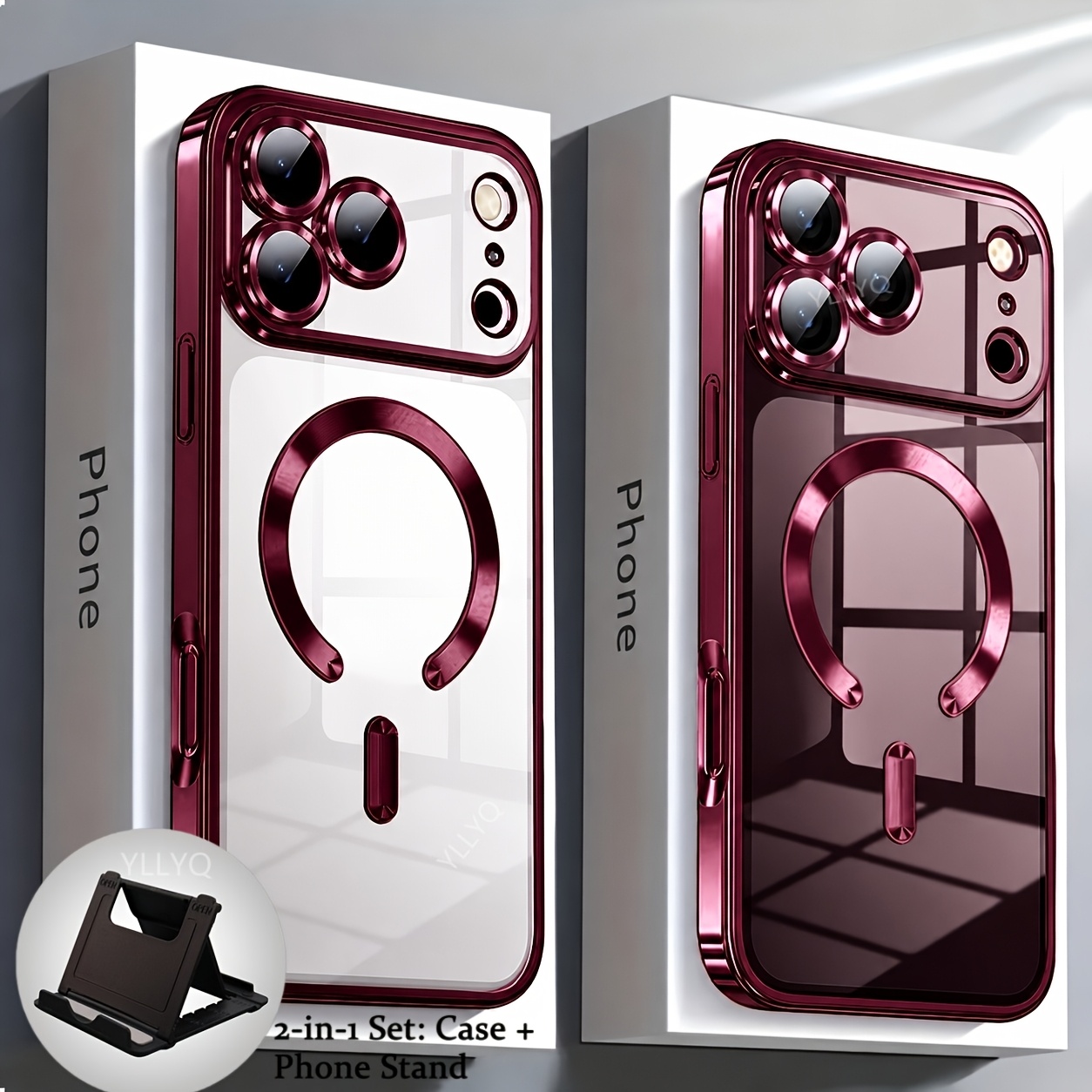 TEMU Phone Case: 2-in-1 Set: Case + Phone Stand High-quality Electroplated Phone Case For Compatible With Iphone 18 17 16 15 14 13 12 11 Pro Equipped