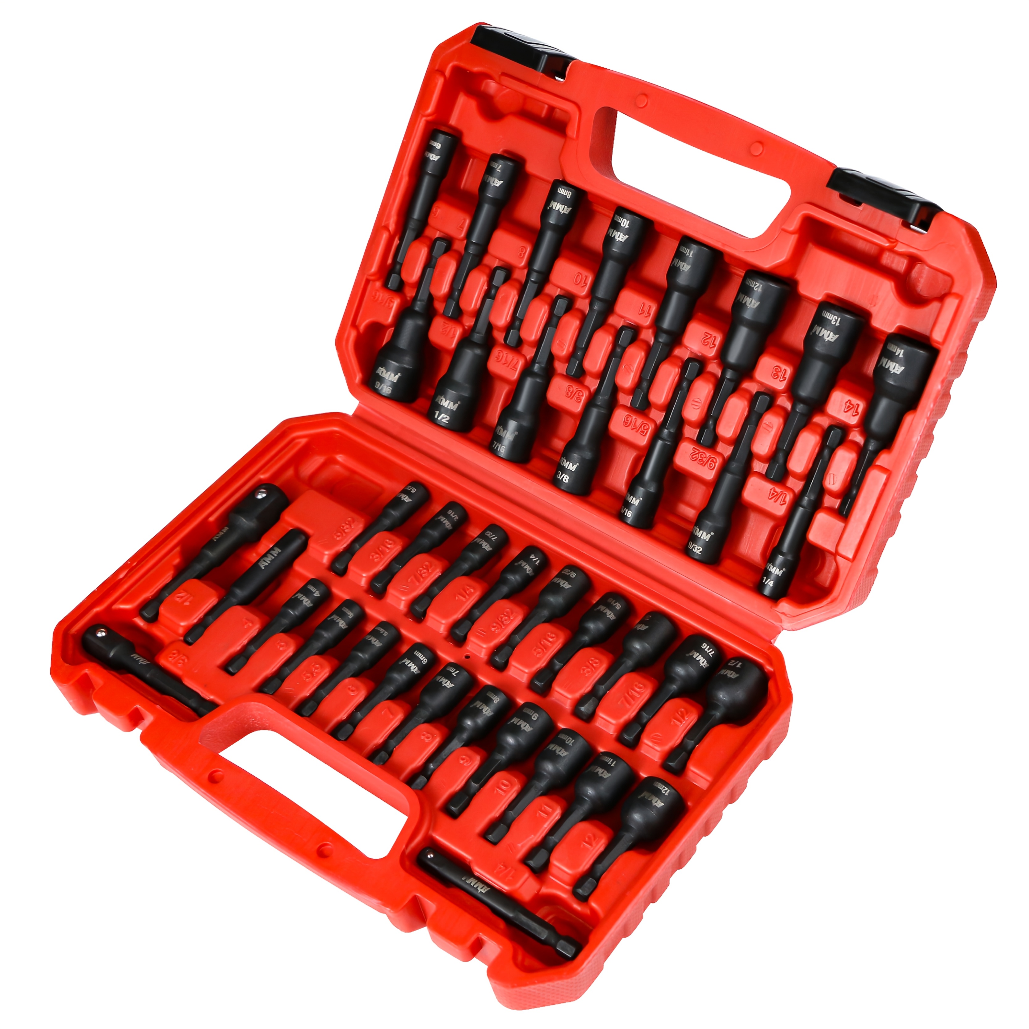TEMU Amm 39pcs Magnetic Nut Driver Kit For Impact Drills, Featuring Metric And Sae Impact Driver Bits, A Bit Extension, And A Drill Bit Adapter With A 1/4" Hex Shank Made Of Cr-