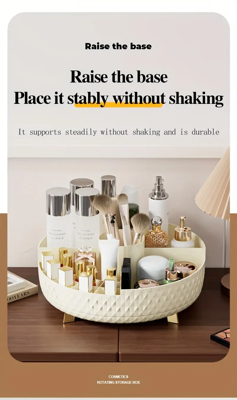 1pc high end rotating makeup organizer 11 2 diamond pattern cosmetic storage container with multiple compartments durable plastic vanity organizer for lipstick skincare brushes freestanding bathroom countertop display valentines day gift cosmetic storage organizer luxurious design polished Product details 5