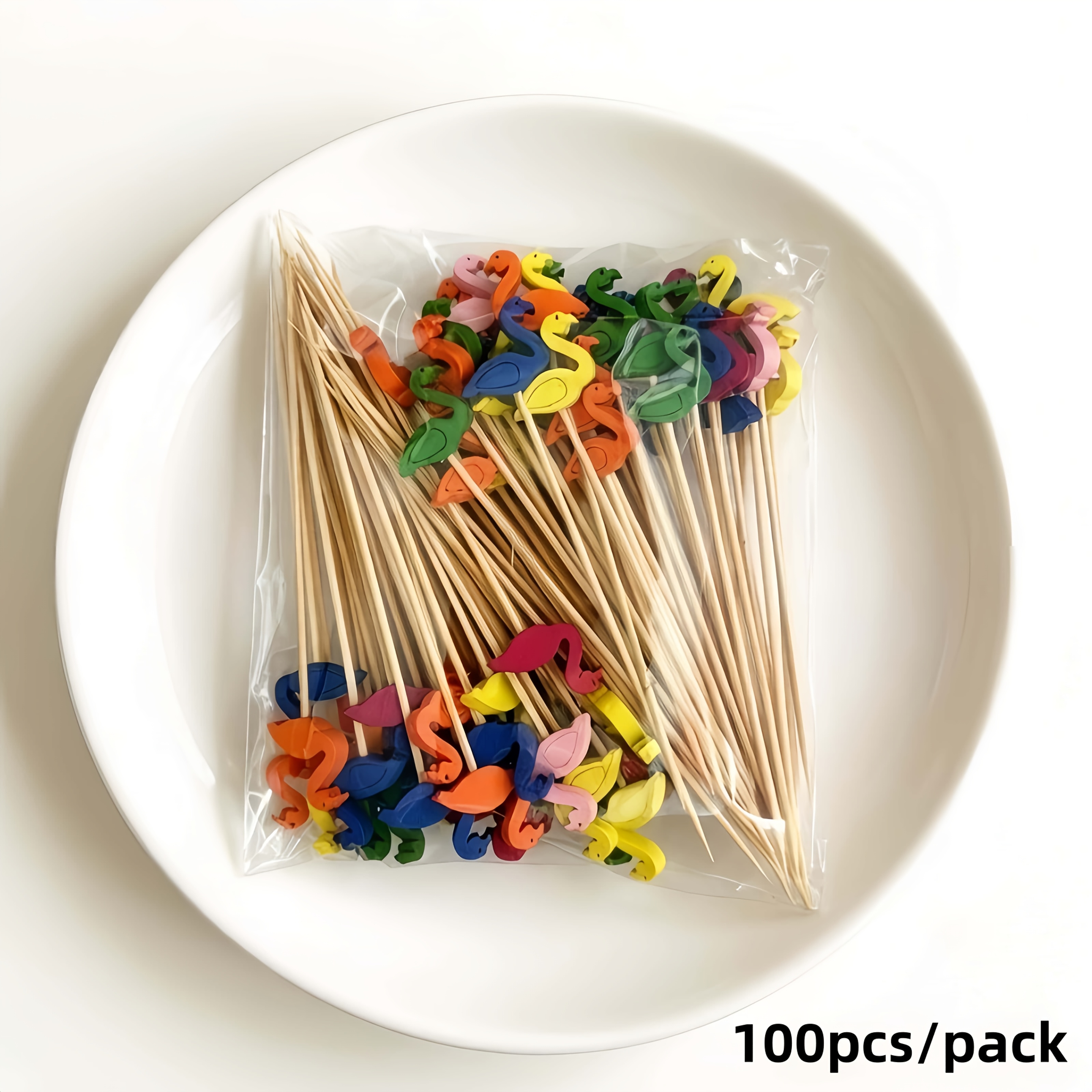 Image of 100pcs/pack(13cm/5.12in)the Creative, Cute And Fun Colorful Flamingo Disposable Decoration Is Suitable For Restaurants, Bars, Parties, Roostertails, Cakes, Desserts, Snacks And Hamburgers