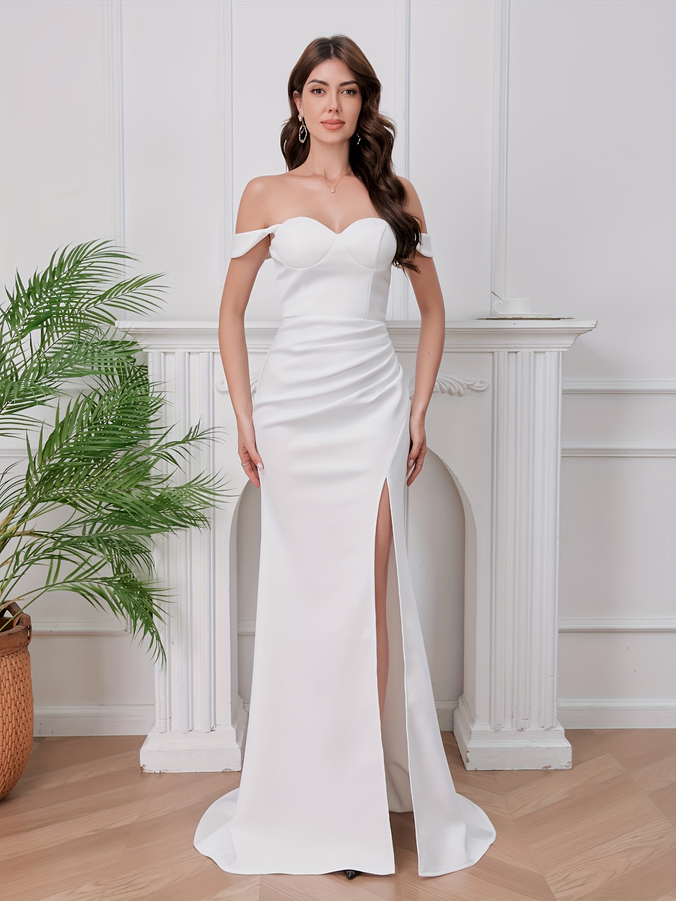 chic and solid color gown with a high slit, , formal dinners, weddings,  weekend , corporate events, romantic evenings, stylish evening wear,  graduation ceremonies, and elegant performances - women's clothing - Temu