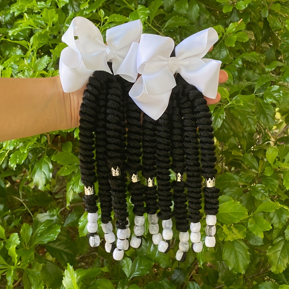 TEMU 2pcs Delicate Ponytail Extensions, Braids With Beads, Extension With Elastic Tie, Twisted Ponytails With Hair Bows Butterflies, Cute , Beautiful