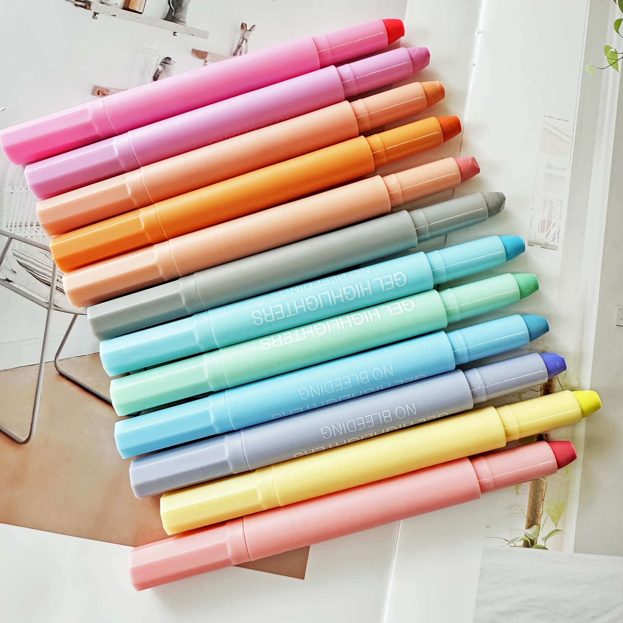 TEMU 12pcs Pastel Gel Highlighters, Pastel Colors, 12 Pack, Non Bleeding Highlighters, All Highlighters, Gel Pen Highlighter