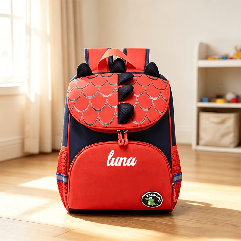 TEMU Mochila de Dinosaurio con /Texto Personalizable, Artesanía Bordada, Mochila Casual Estilo Dibujos Animados Kawaii, Bolso para , Adecuada para