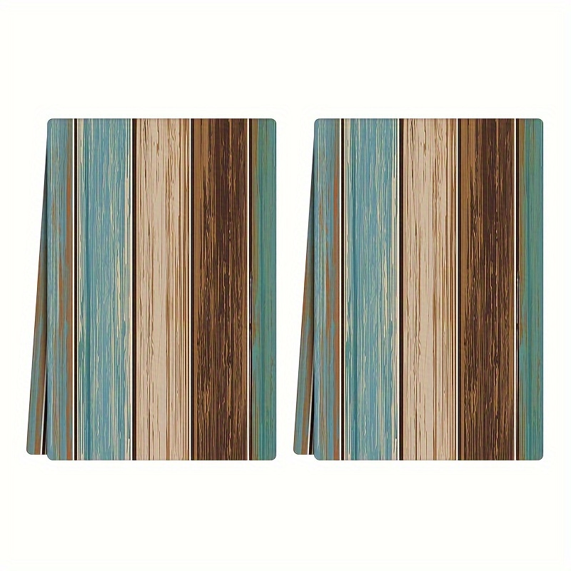 

2pcs Vintage Wood Grain Pattern Kitchen Dish Towels, Rustic Polyester Home Decor, Absorbent Cleaning Cloths For Household And Celebrations