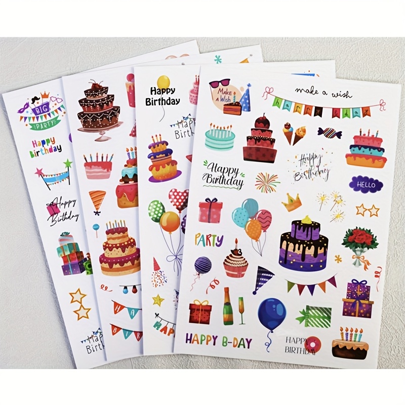 Image of 120+ Happy Birthday Stickers - High Quality Adhesive Gift Stickers For Scrapbooks, Cakes, Cups, Packaging, Flowers, Banners, Balloons, Desserts, And Hats Decoration
