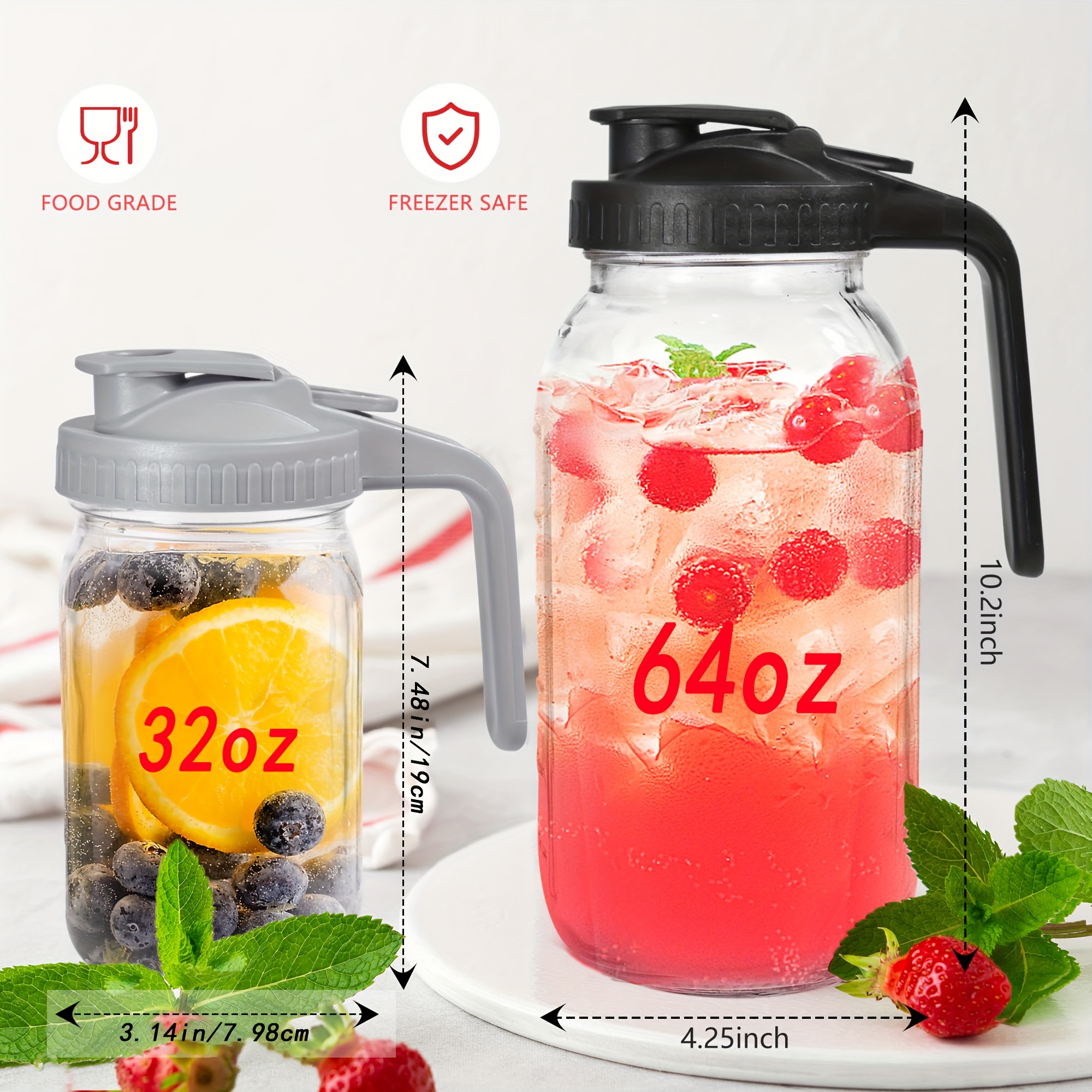 32oz glass water pitcher 1 2 pack lids leakproof airtight - Temu Bahrain