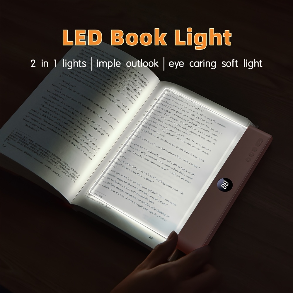 2026 Upgraded Rechargeable Book Light – Flat LED Panel With Timer, 3 Colors & Dimming, 35-Hr Battery (Black)