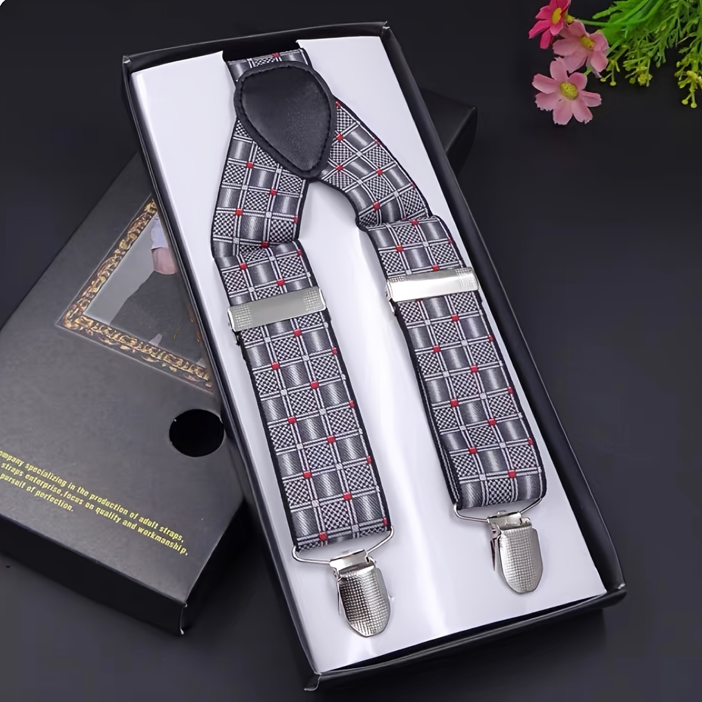 

Men's Boxed Suspenders - Adult Birthday Party Gift, Three-clip Jacquard Elastic Suspenders For Husband, Father's Day, Boyfriend