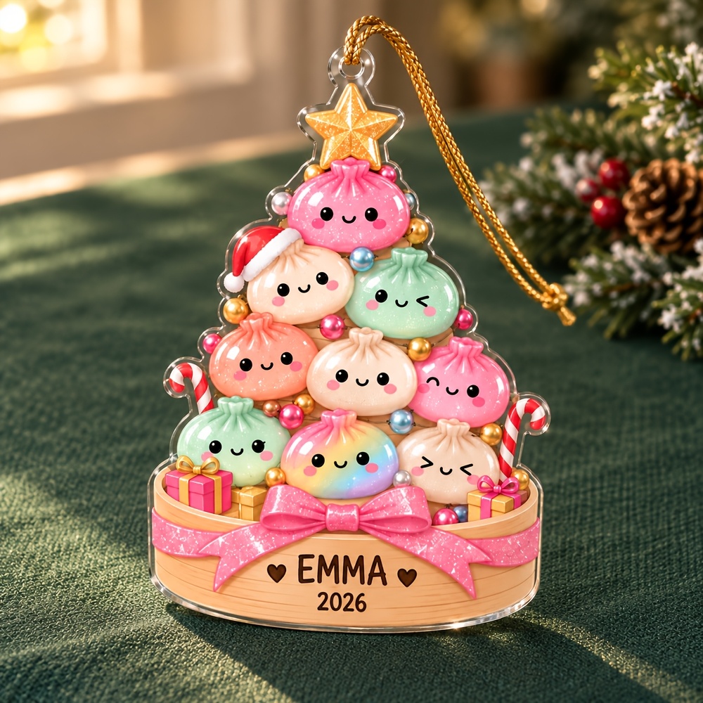 TEMU 2d Flat, Personalized Name/initials Dumpling Christmas Ornament - Custom Name Star Tree Topper & Car Hanging Charm, Suitable For Him/her,,,