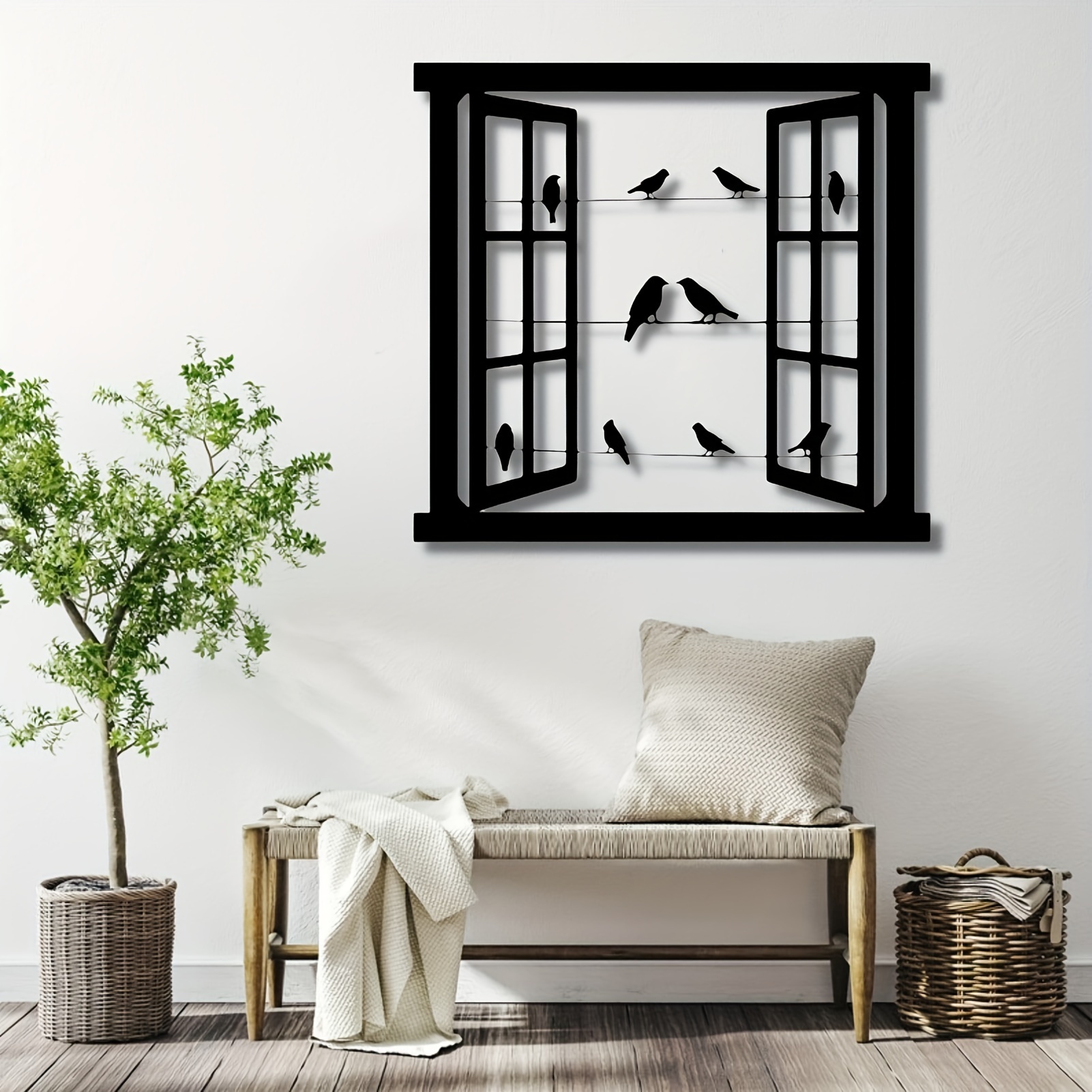 

1pc, Metal Wall Art, Window And Birds Home Decor, Fireplace Decor Housewarming Gift, Wall Decorations For Living Room