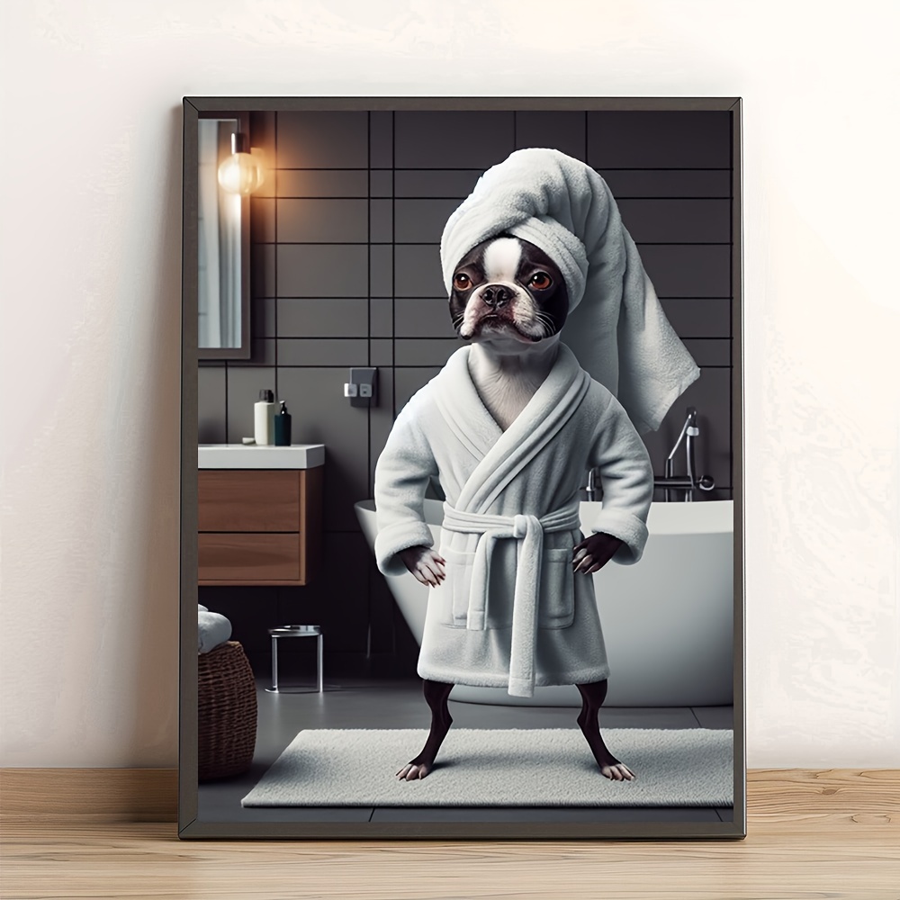 

Boston Terrier In Bathrobe Canvas Art Poster 12x16" - , Unique Animal Print Wall Decor For | Perfect Gift For Pet Lovers