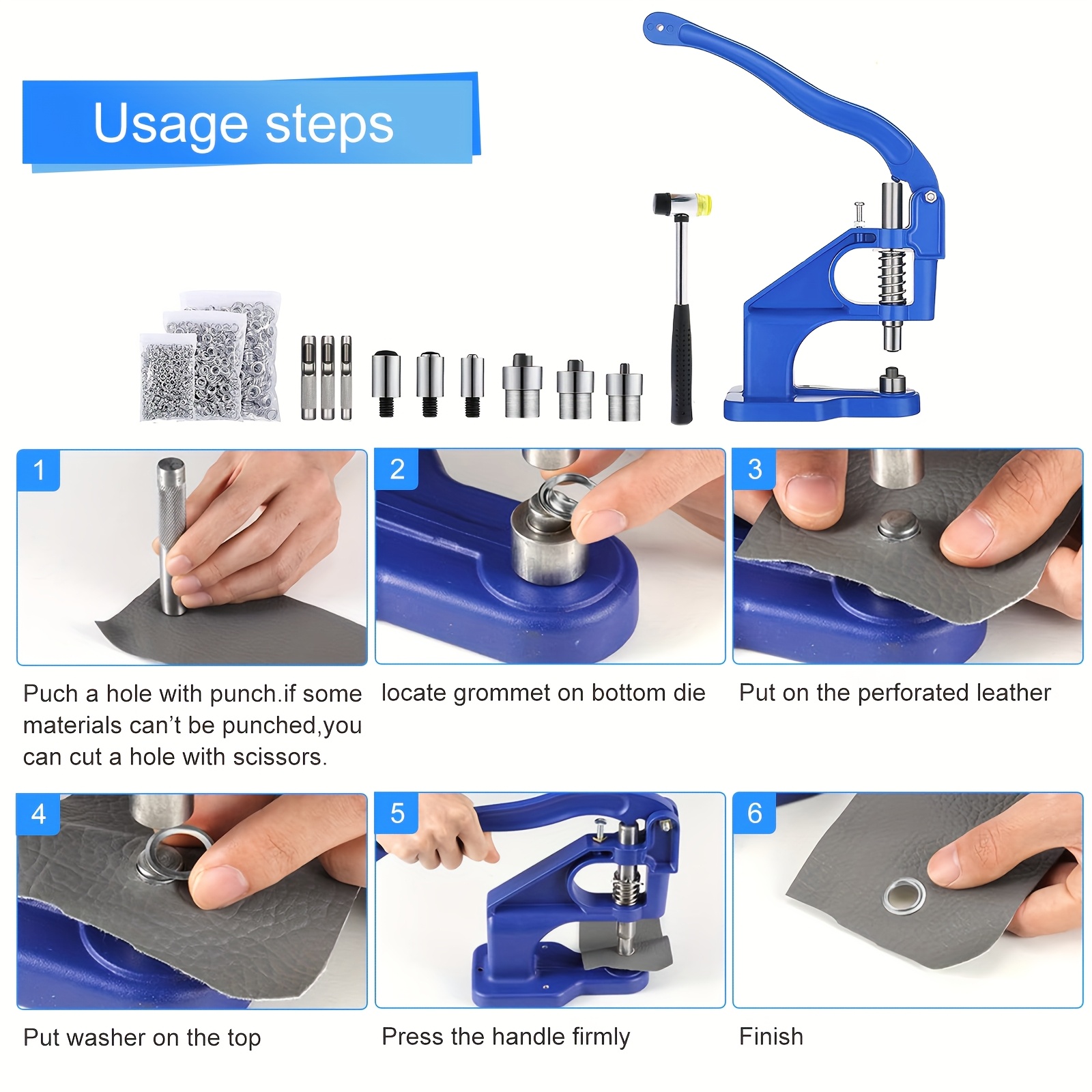 manual punch eyelet machine with 1500pcs of 6mm 10mm and 12mm manual punch rings including 3 dies 0 2 and 4 details 3