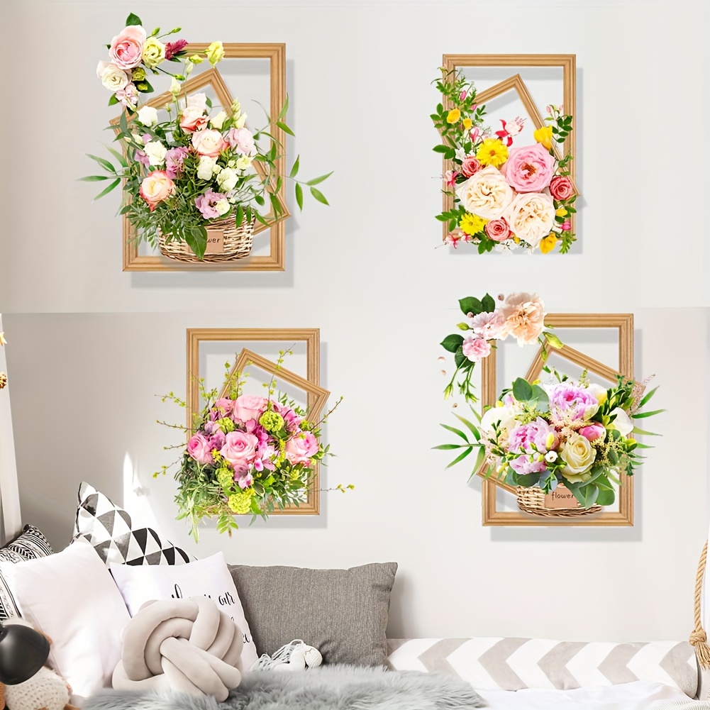 1 Set/2pcs of Three-Dimensional Effect Simulation Photo Frame with Flowers And Green Leaves, Decorative Wall Stickers for Living Room, Foyer, Corridor, Entrance Background, Wall Stickers for Removable Wallpaper, Self-Adhesive