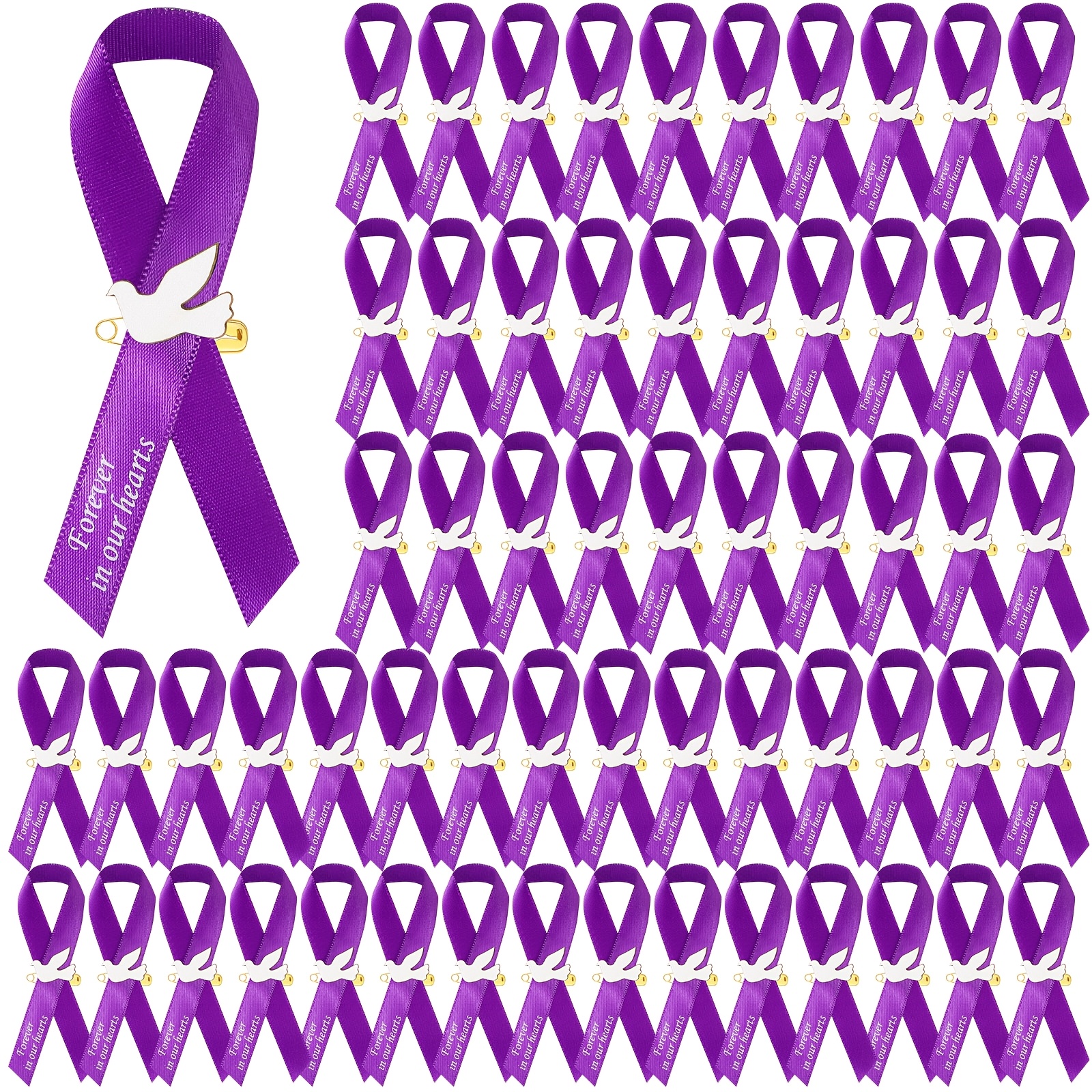 

50pcs Funeral Ribbons Memorial Ribbon Funeral Pins Classic Ribbon Bow With Safety Pins And For Mourning Remembrance Day Funeral Event (purple)